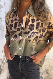 Classic Wild Satin Gradient Leopard Print Loose Short-sleeved Blouse