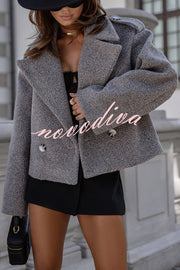 Fashionable British Lapel Long Sleeve Crop Jacket