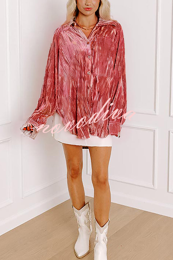 Solid Color Velvet Light-sensitive Drape Loose Shirt