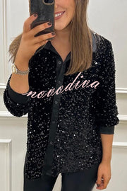 Fashion Velvet Sequined Loose Casual Long-sleeved Shirt