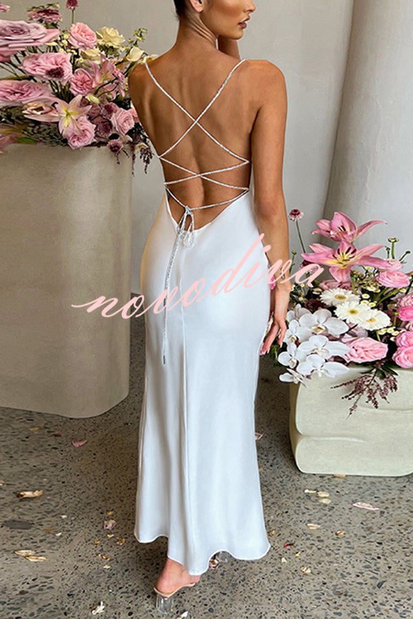 Sexy Backless Suspender High Slit Slim Maxi Dress