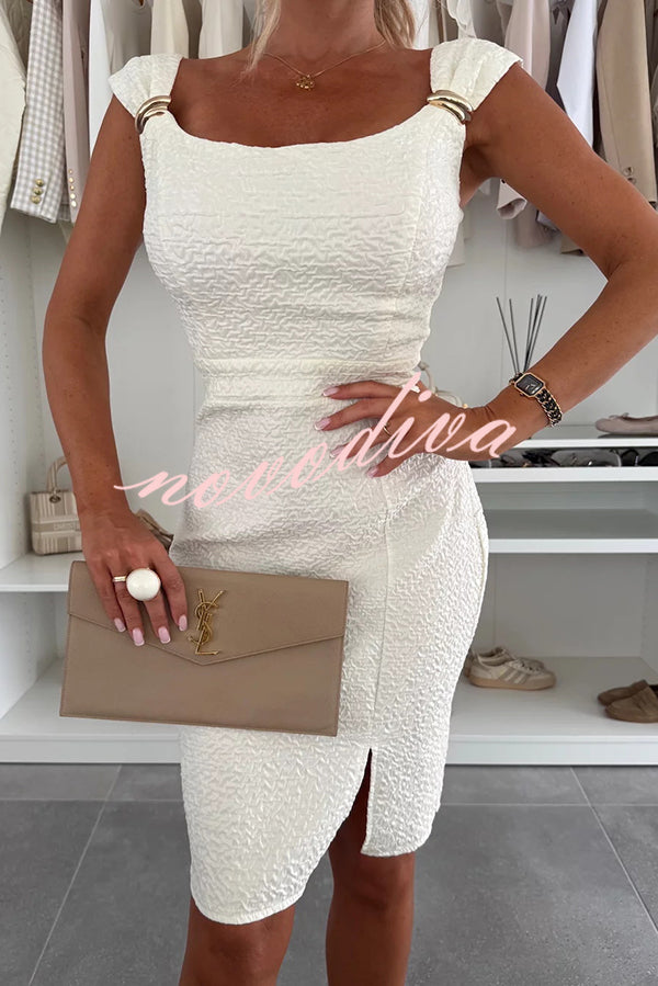 Solid Color Strappy Metal Embellished Fitted Mini Dress