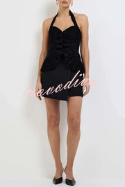 Show Exquisiteness Satin Pleated Heart-shaped Off Shoulder Halter Tank