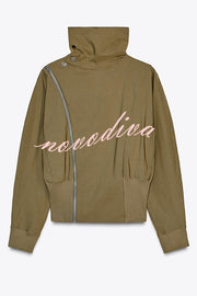 Fashionable High-neck Long-sleeved Zippered Simple Jacket