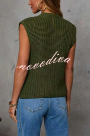 Solid Color Sleeveless Button Pocket Knit Vest