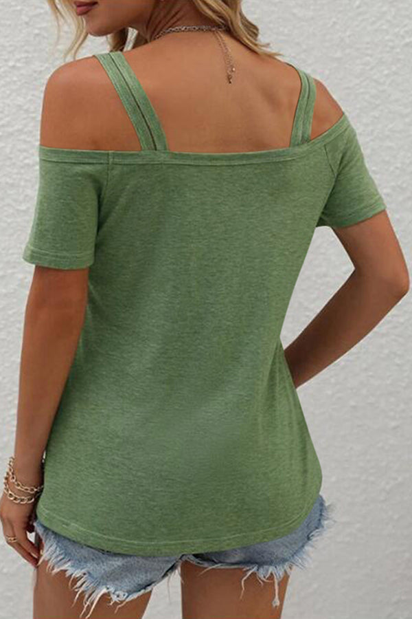 Solid Color Cold Shoulder Casual T-shirt