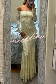 Sexy Off Shoulder Long-sleeved Lace Slim Fishtail Maxi Dress