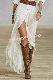 Fashion Lapel Single-breasted Waist Shirt-style Maxi Dress