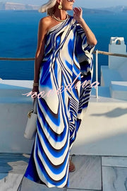 Sirinda Unique Printed Cutout One-shoulder Holiday-style Loose Maxi Dress