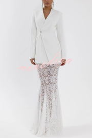 Poetic Muse Stand V-neck Rhinestone Button Up Long Sleeve Blazer