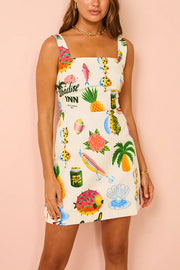 Summer Colorful Fruit Unique Print Tie-back Mini Dress