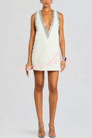 Cocktail Charm Sequin Colorblock Trim V-neck Sleeveless A-line Mini Dress
