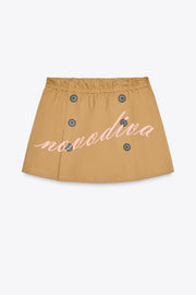 Chic Comfort Mid Rise Elastic Waist Contrast Buttons Pocket Mini Skort