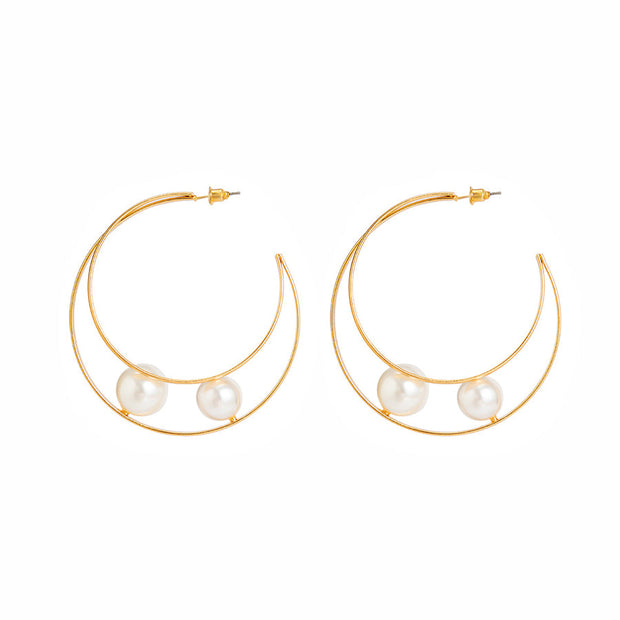 Simple Pearl Geometric Hoop Earrings