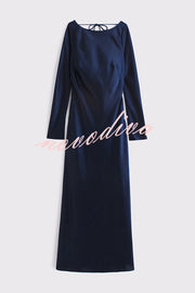 Eternal Event Satin Long Sleeve Cowl Back Slip Maxi Dress