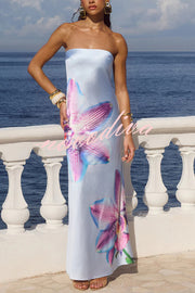 Floral Print Sexy Strapless Backless Holiday Maxi Dress