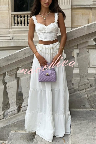 Fashionable Suspender Slim-fit Top and Elastic Waist Stitching Elegant Maxi Skirt Set