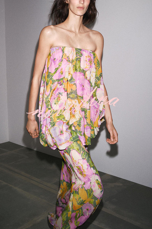 Floral Print Off-the-shoulder Irregular Loose Maxi Dress