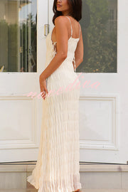 Passion and Romance Pleated Side Tie-up A-line Maxi Dress