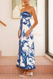 Unique Botanical Print Off-the-shoulder Fitted Maxi Dress