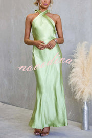 Satin Fashion Halter Backless Slim Elegant Maxi Dress