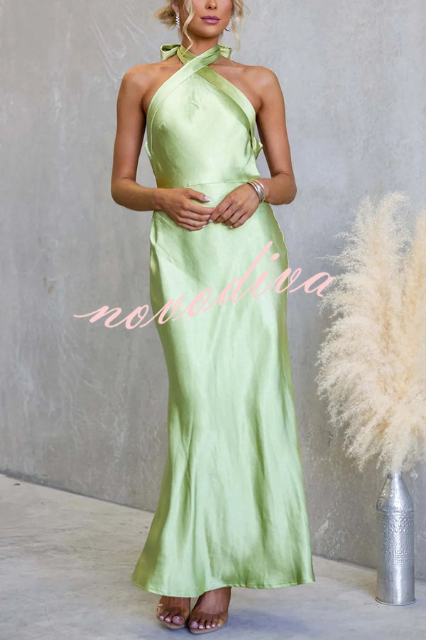 Satin Fashion Halter Backless Slim Elegant Maxi Dress