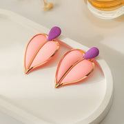 Casual Resort-style Lacquered Color-blocked Heart-shaped Earrings