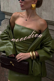 Solid Color Loose Long Sleeve Pocket Casual Leather Jacket