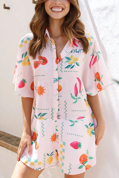 Sunshine Days Unique Print Button Loose Shirt Romper