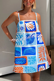 Beach Babe Linen Blend Unique Print Pocketed A-line Mini Dress