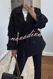 Modern Urban Dropped Shoulder Strap Button Detail Belted Lapel Loose Trench Coat