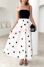 Polka Dot Print Off-shoulder Contrast Color Maxi Dress