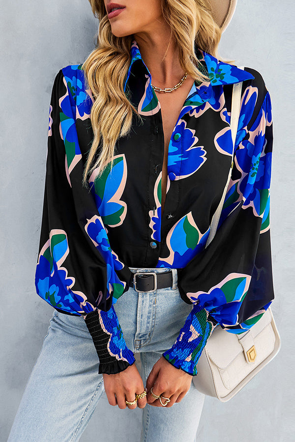 Contrast Unique Print Button Down Long Sleeved Shirt