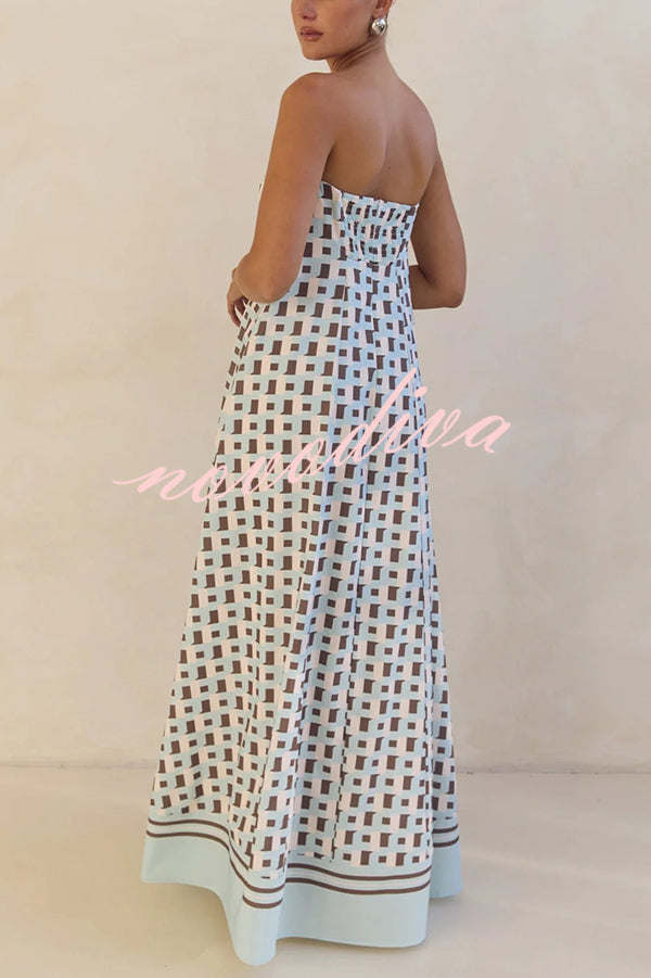 Unique Print Sexy Tube Top Back Zipper Loose Maxi Dress