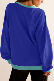 Fashionable Contrasting Color Loose Long-sleeved Casual Sweatshirt