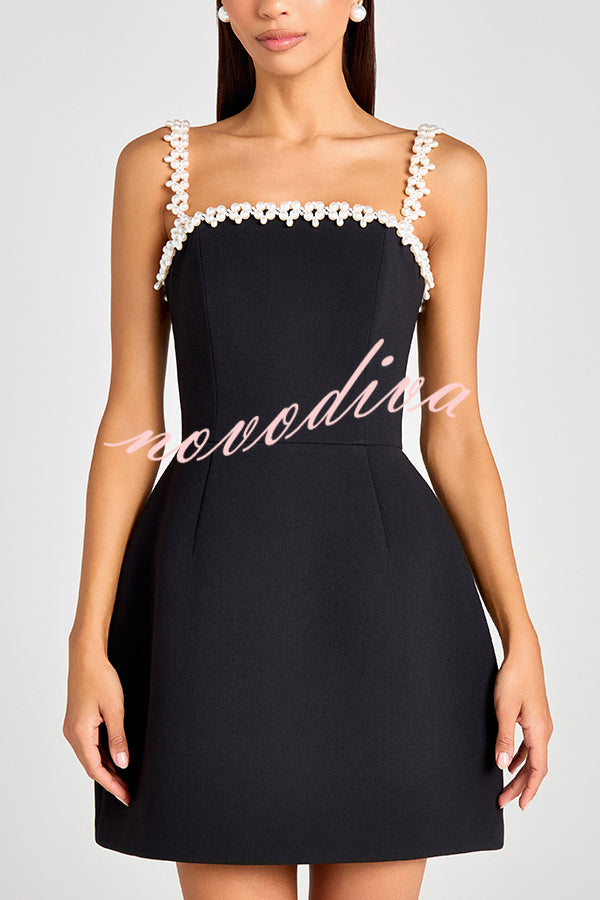 Lovers Kiss Pearl Trim Straps Pocketed Tulip Style Mini Dress