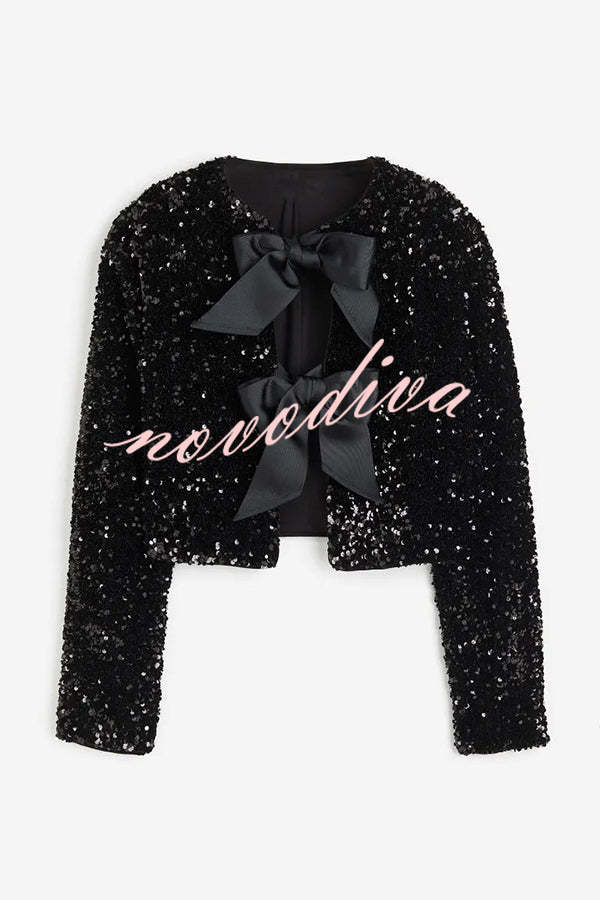 Two Ways To Celebrate Tie-front Bow Sequined Jacket