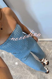 Fashionable Look Denim Sequin Textured Tube Top