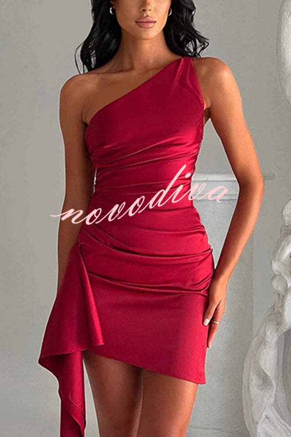 Sexy Slim Fit Backless One-shoulder Satin Mini Dress