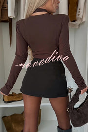 Toast To Midnight Solid Color V-neck Long Sleeve Slim-fit Bodysuit