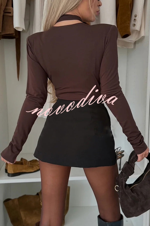Toast To Midnight Solid Color V-neck Long Sleeve Slim-fit Bodysuit