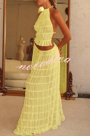 Versatility and Vintage Charm Pleated Drawstring Waist Tiered Maxi Skirt