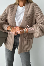 Solid Color V-neck Long-sleeved Casual Knitted Cardigan