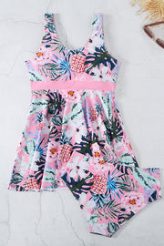 Cheerful Floral Print Bow Detail Tankini Swimsuit Set