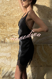 Sexy Lace Paneled V-neck Halter Back Mini Dress