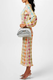 Gorgeous Sunshine Colorful Unique Print Kimono Puff Sleeve Midi Dress