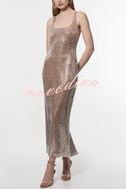 Dazzling Entrance Premium Crystal Embellished Jersey Slit Midi Dress