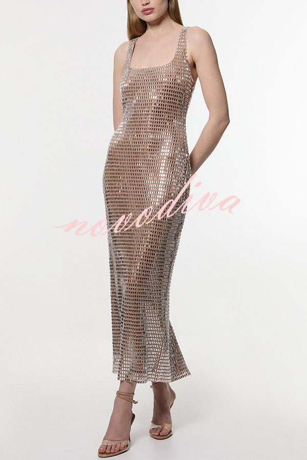 Dazzling Entrance Premium Crystal Embellished Jersey Slit Midi Dress