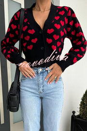 Cute Heart V-neck Long Sleeve Casual Knitted Cardigan