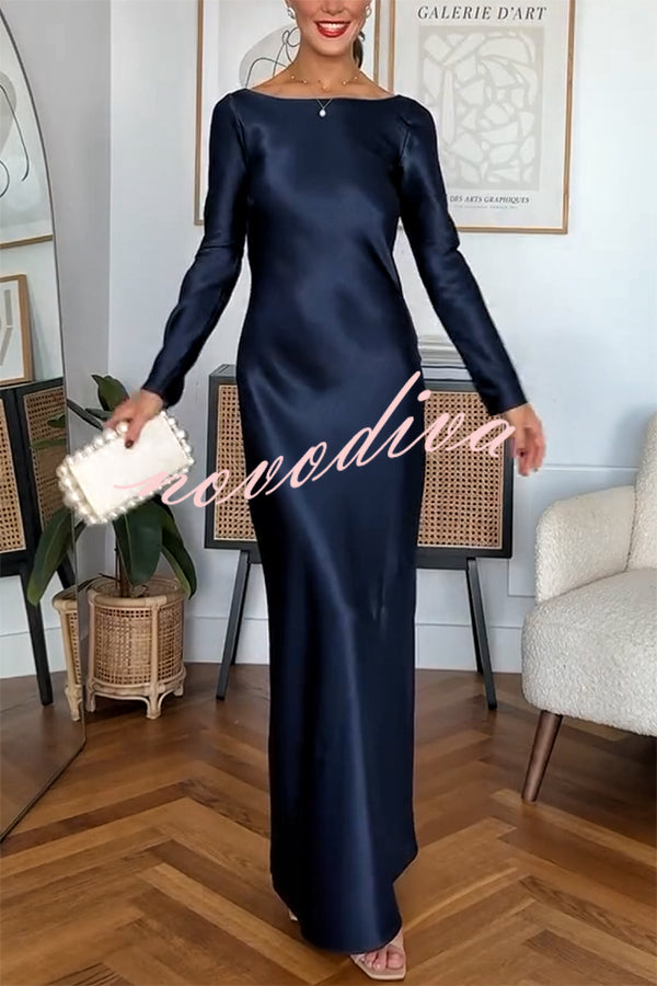 Eternal Event Satin Long Sleeve Cowl Back Slip Maxi Dress